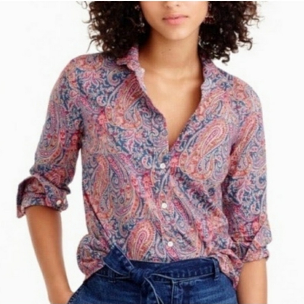 J. Crew Pink And Blue Paisley Button-Up Shirt